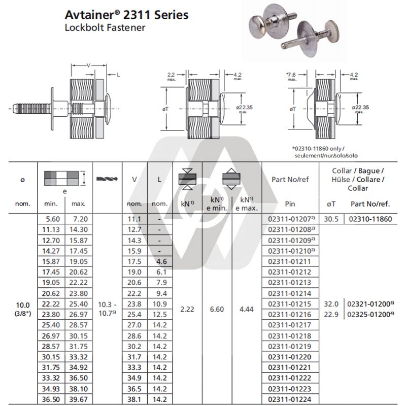 Avtainer 2311 Series Lockbolt Fastener